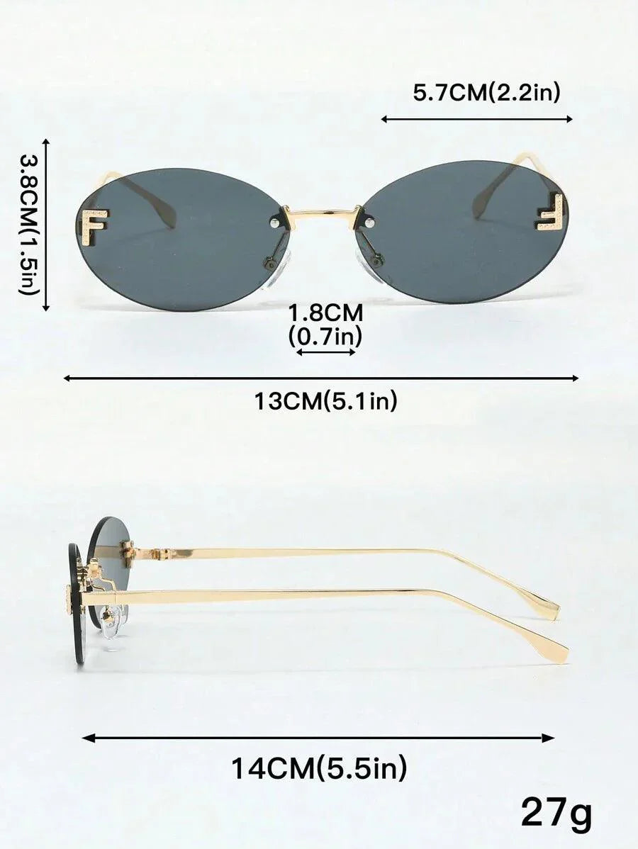 Damen Ovale Sonnenbrille Goldene Akzente Subtile Steine