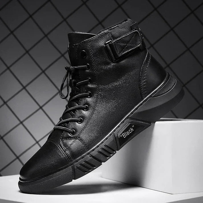 Fudus Herren Schwarze Leder High-Top Schuhe - Stilvolle Streetwear Boots
