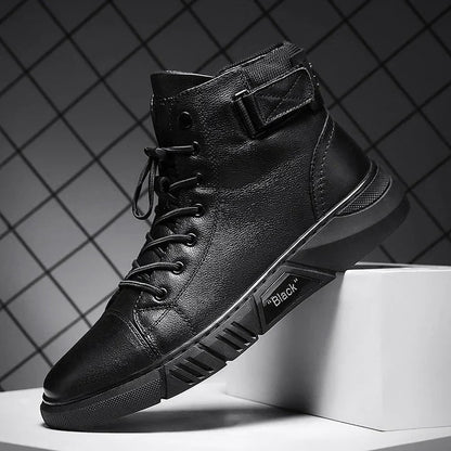 Fudus Herren Schwarze Leder High-Top Schuhe - Stilvolle Streetwear Boots