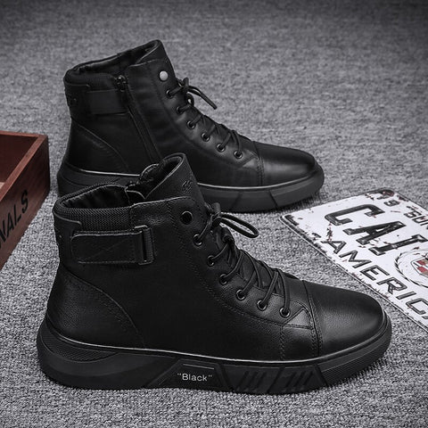 Fudus Herren Schwarze Leder High-Top Schuhe - Stilvolle Streetwear Boots