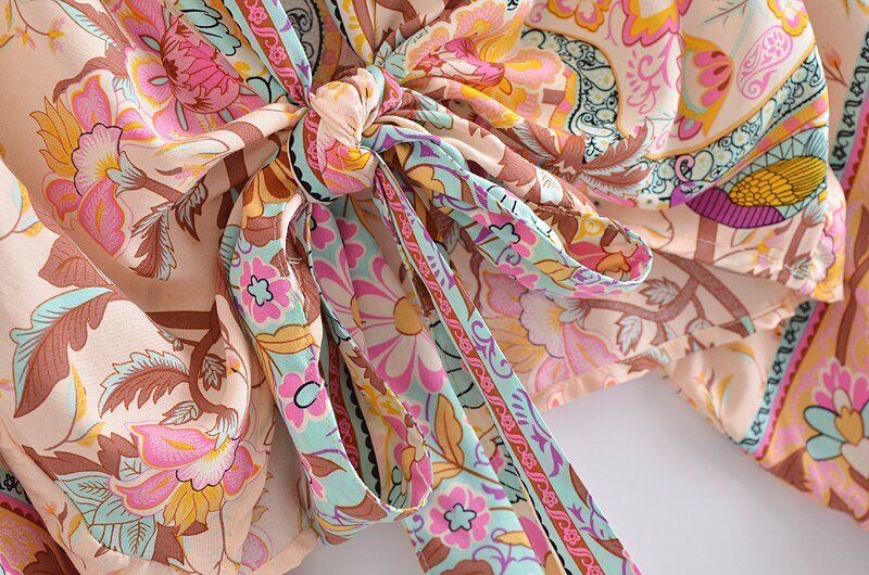 Damen Boho Blumen Print Kurzer Kimono