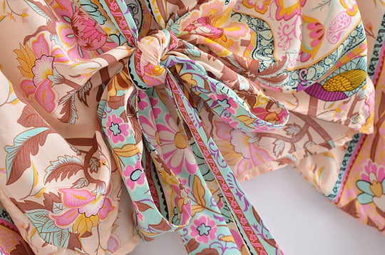 Damen Boho Blumen Print Kurzer Kimono
