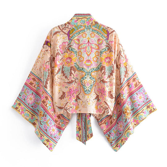 Damen Boho Blumen Print Kurzer Kimono