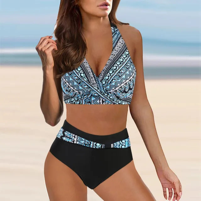 Damen Bikini mit Hoher Taille und Animal-Print