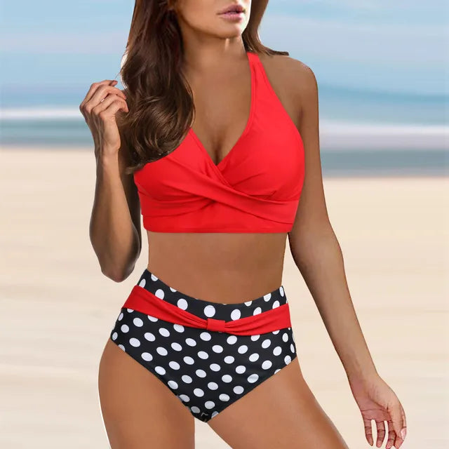 Damen Bikini mit Hoher Taille und Animal-Print