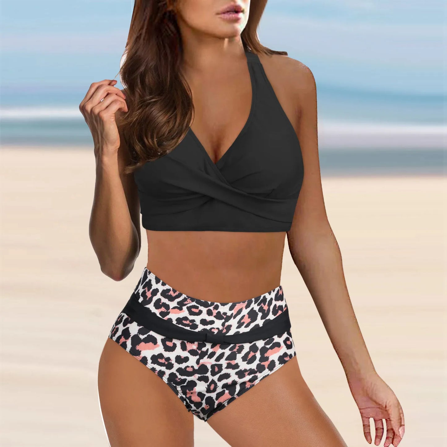 Damen Bikini mit Hoher Taille und Animal-Print