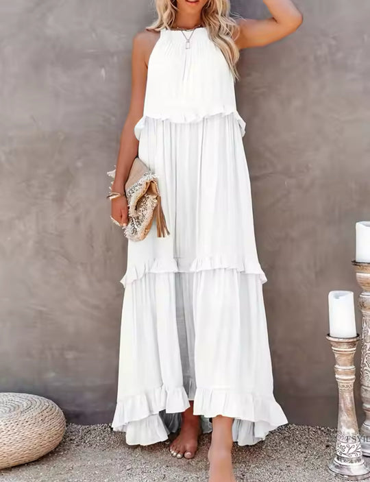 Damen Sommerkleid Ärmellos Bauchabdeckung Atmungsaktiv Rüschen