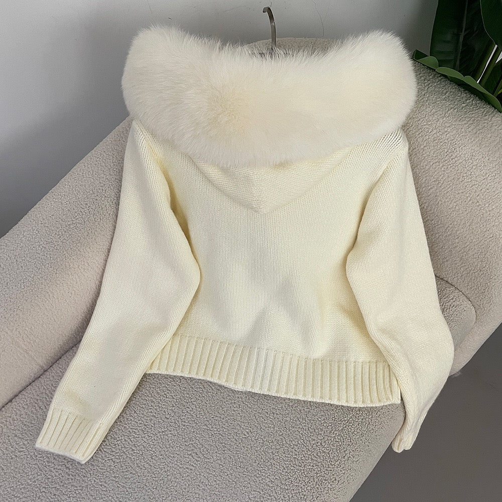 Fudus | Eleganter Strickjacke Mit Fellkragen