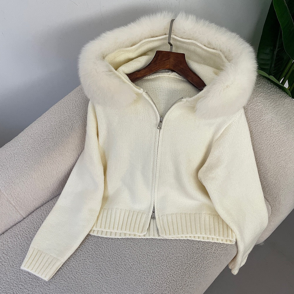 Fudus | Eleganter Strickjacke Mit Fellkragen