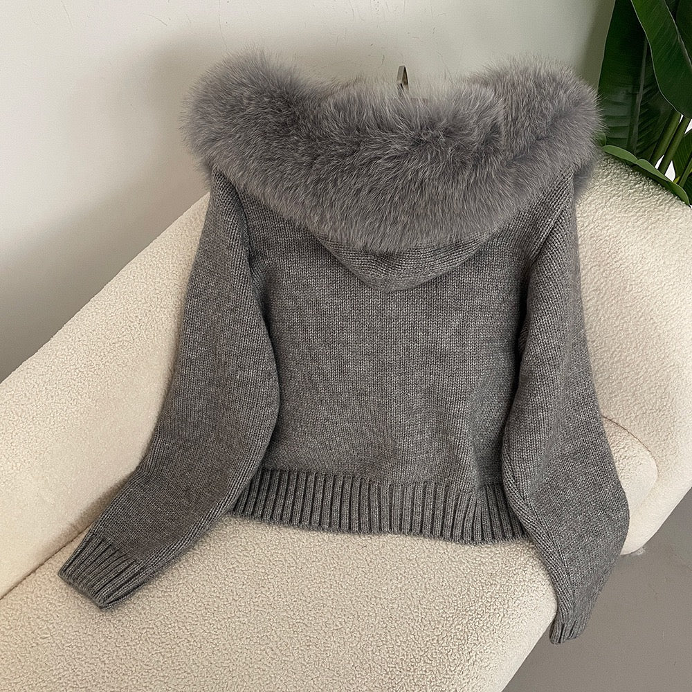 Fudus | Eleganter Strickjacke Mit Fellkragen