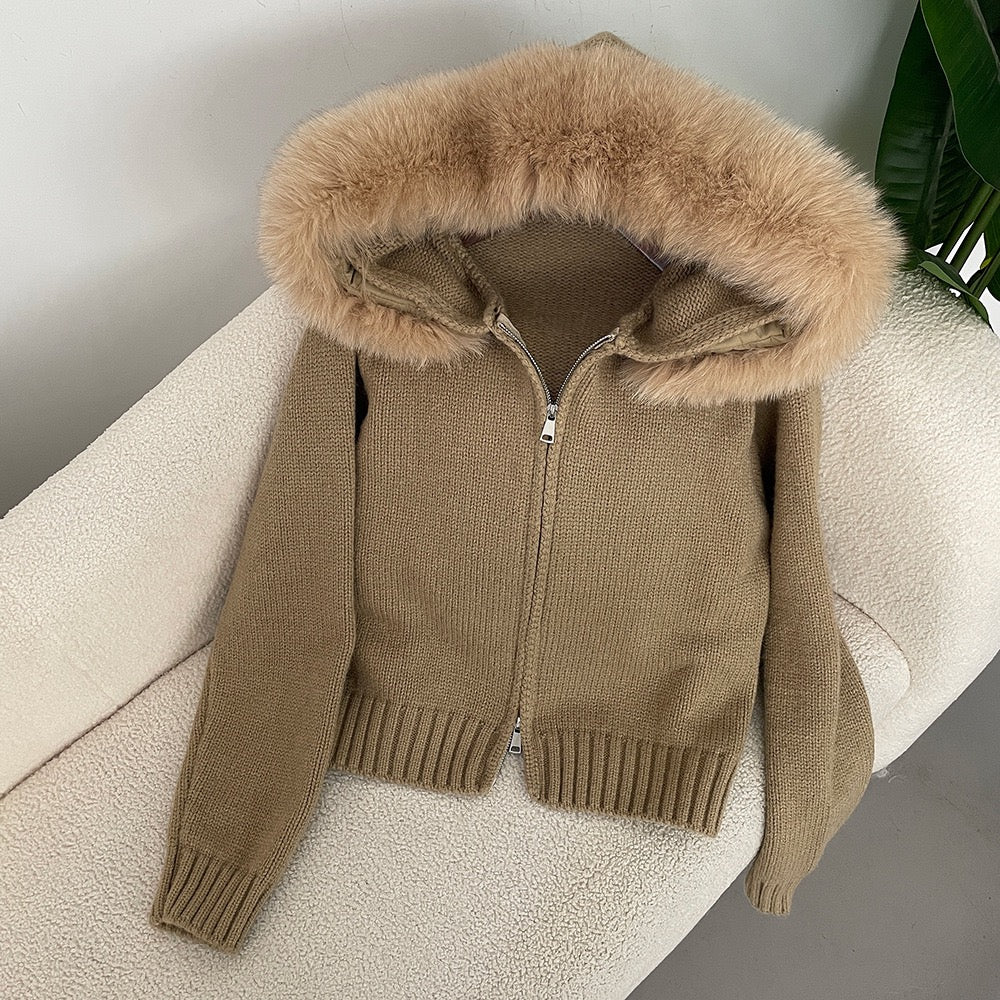 Fudus | Eleganter Strickjacke Mit Fellkragen