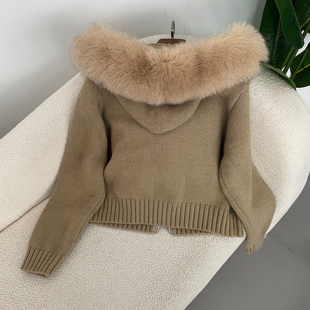 Fudus | Eleganter Strickjacke Mit Fellkragen