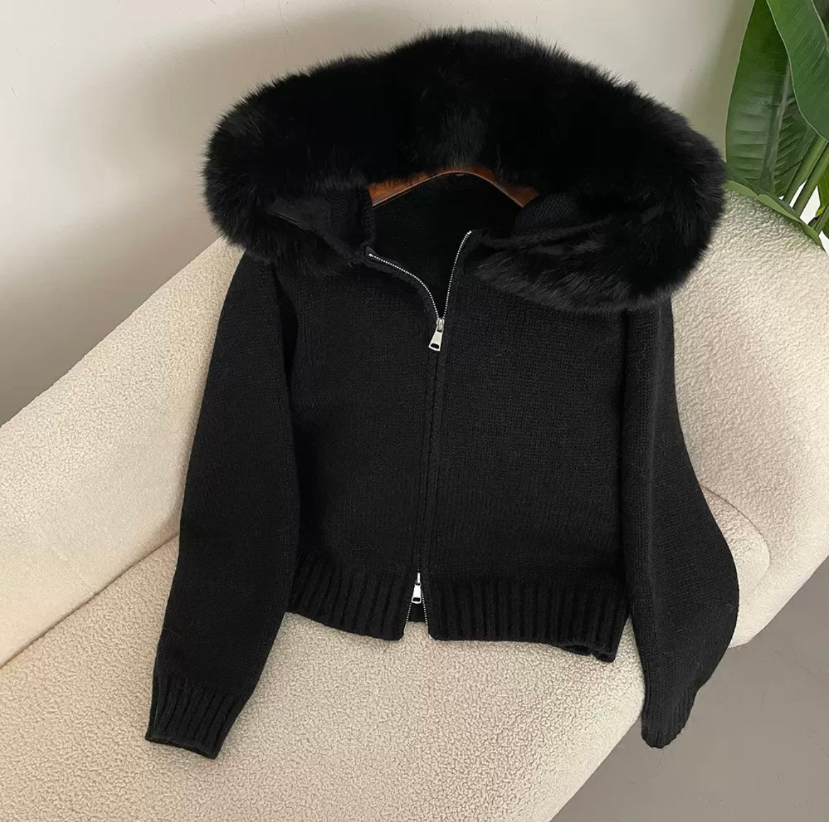 Fudus | Eleganter Strickjacke Mit Fellkragen