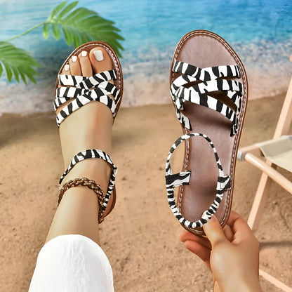 Damen Sommerliche Flats Im Animal Print