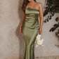 Maxikleid Olive Asymmetrisch Seidig