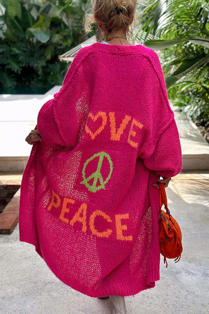 Strickcardigan Lang Love Peace Design