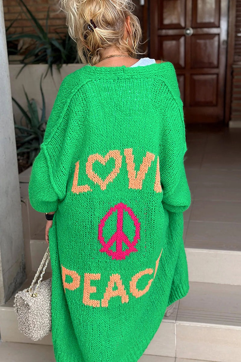 Strickcardigan Lang Love Peace Design