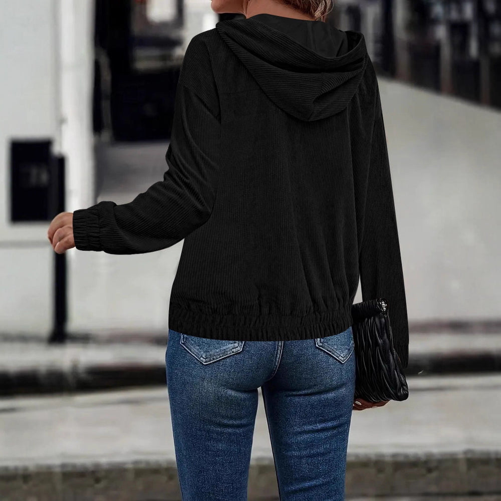 Damen lässige Cordjacke mit praktischem Reißverschluss und Kapuze Fudus