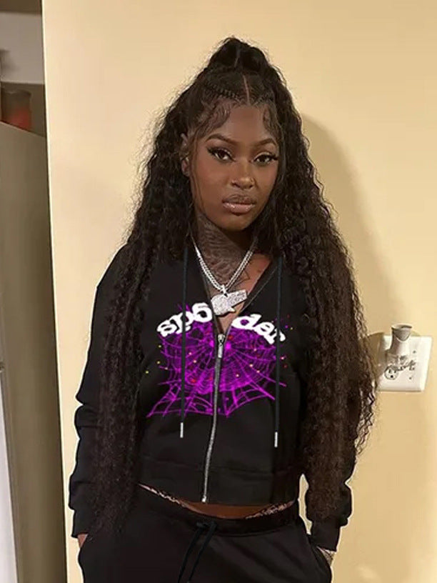 Damen Kapuzenjacke mit einzigartigem Spinnennetz-Design und auffälligem Grafikdruck Fudus