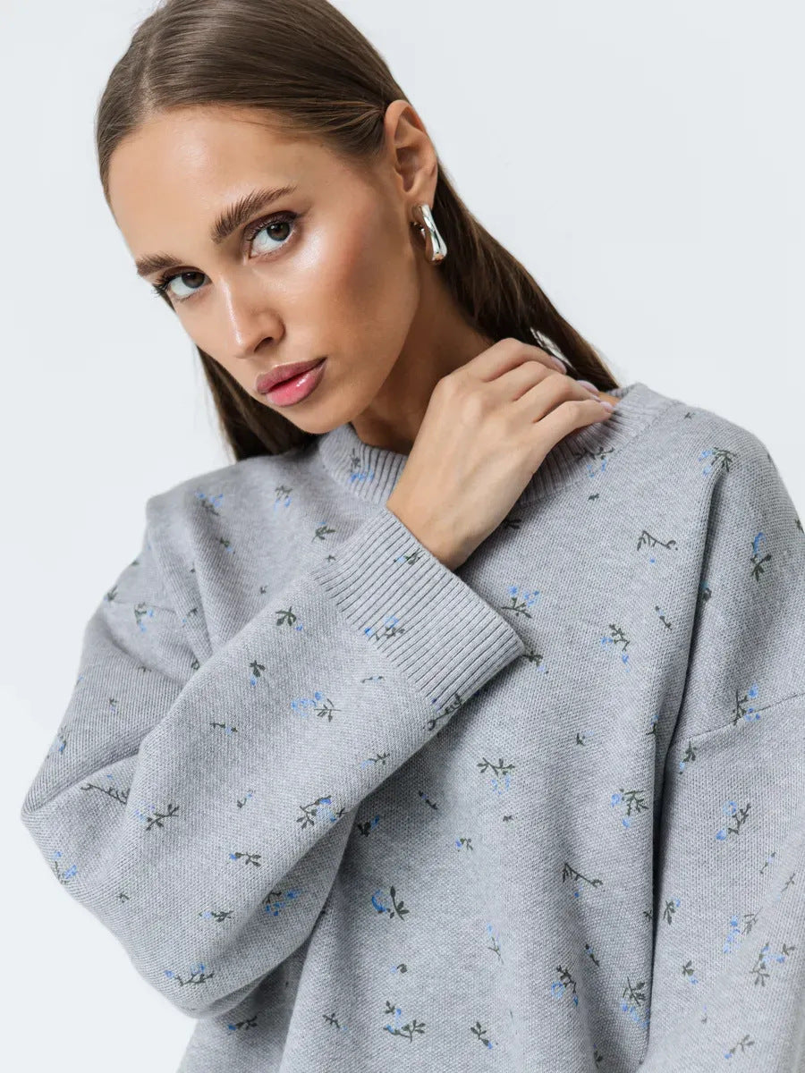 Damen kuscheliger Strickpullover mit floralem Muster Fudus