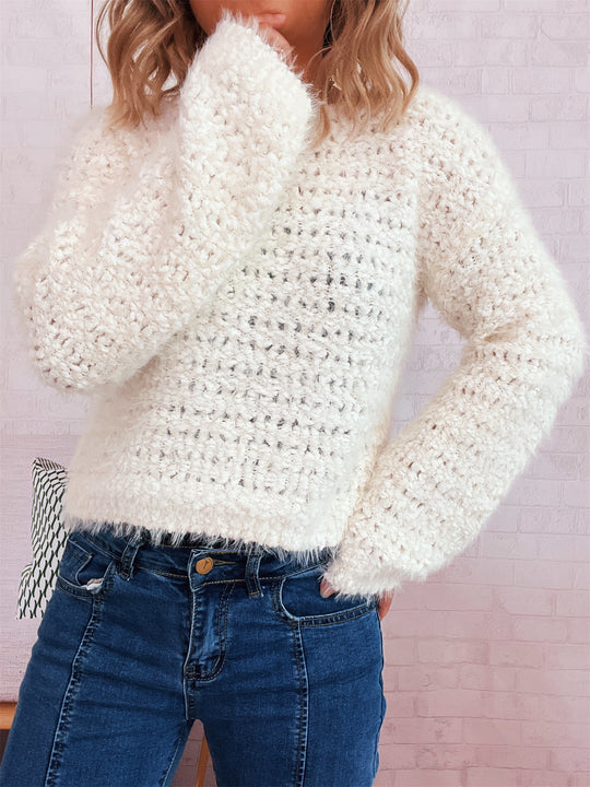 Damen kuscheliger Strickpullover mit auffälligem Flauschdesign und weitem Schnitt Fudus