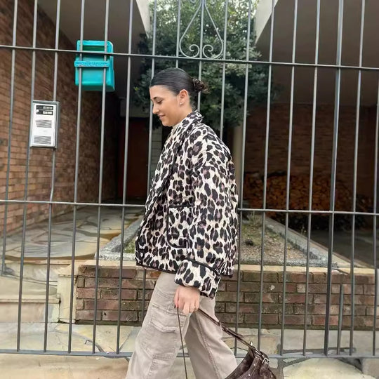 Damen Kunstfelljacke mit Leopardenmuster Fudus