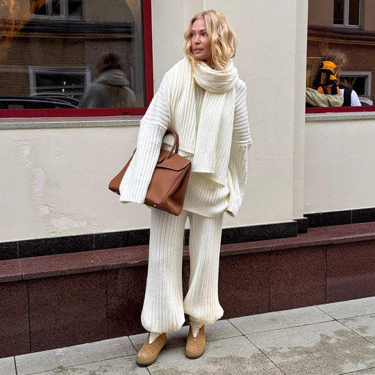 Damen komfortabler Strickanzug mit lässigem Schnitt und weich fließendem Material Fudus