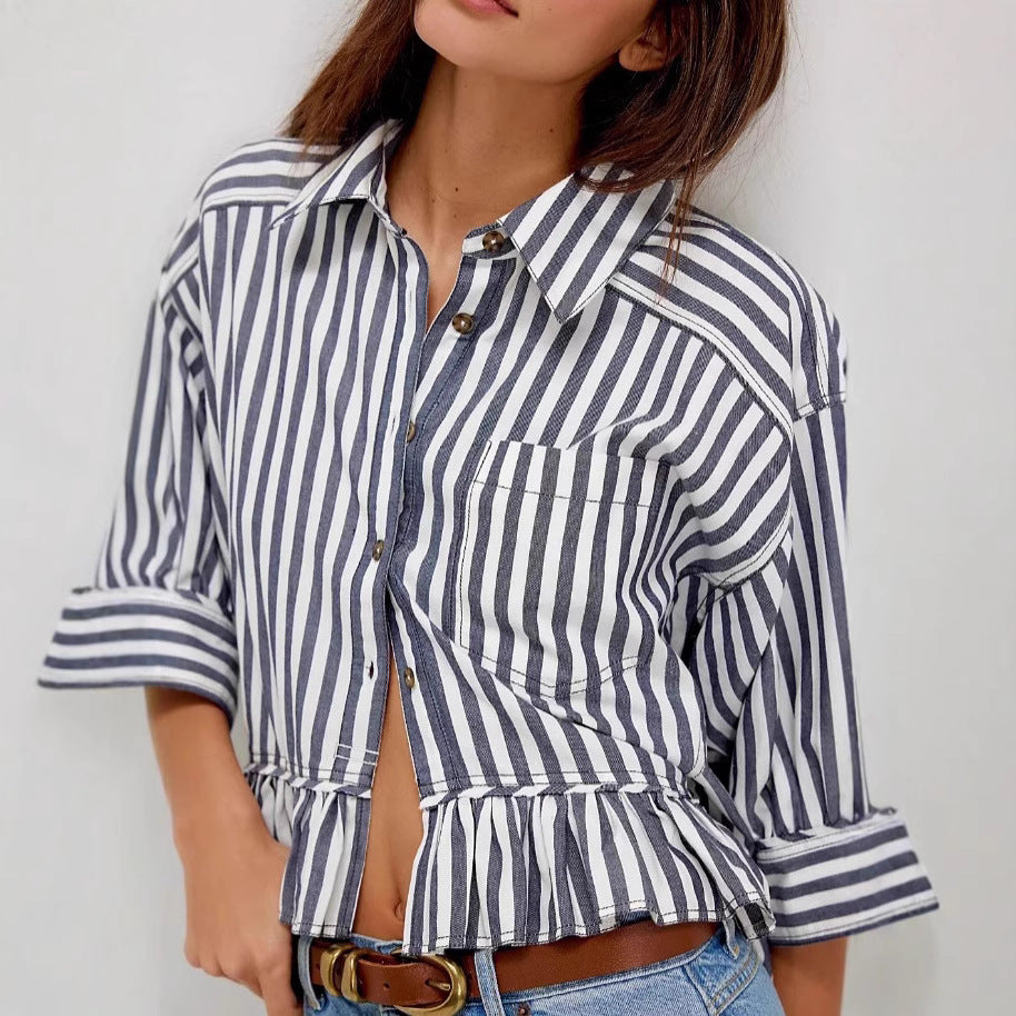 Damen lässige Bluse mit Rüschensaum Fudus