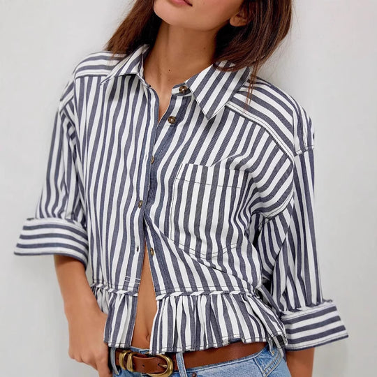 Damen lässige Bluse mit Rüschensaum Fudus