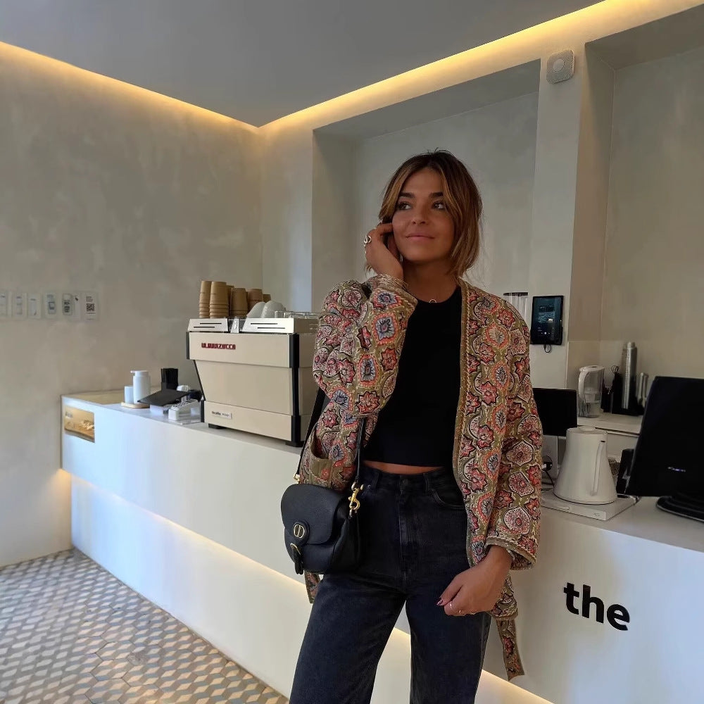 Damen gesteppter Kimono mit floralem Design Fudus