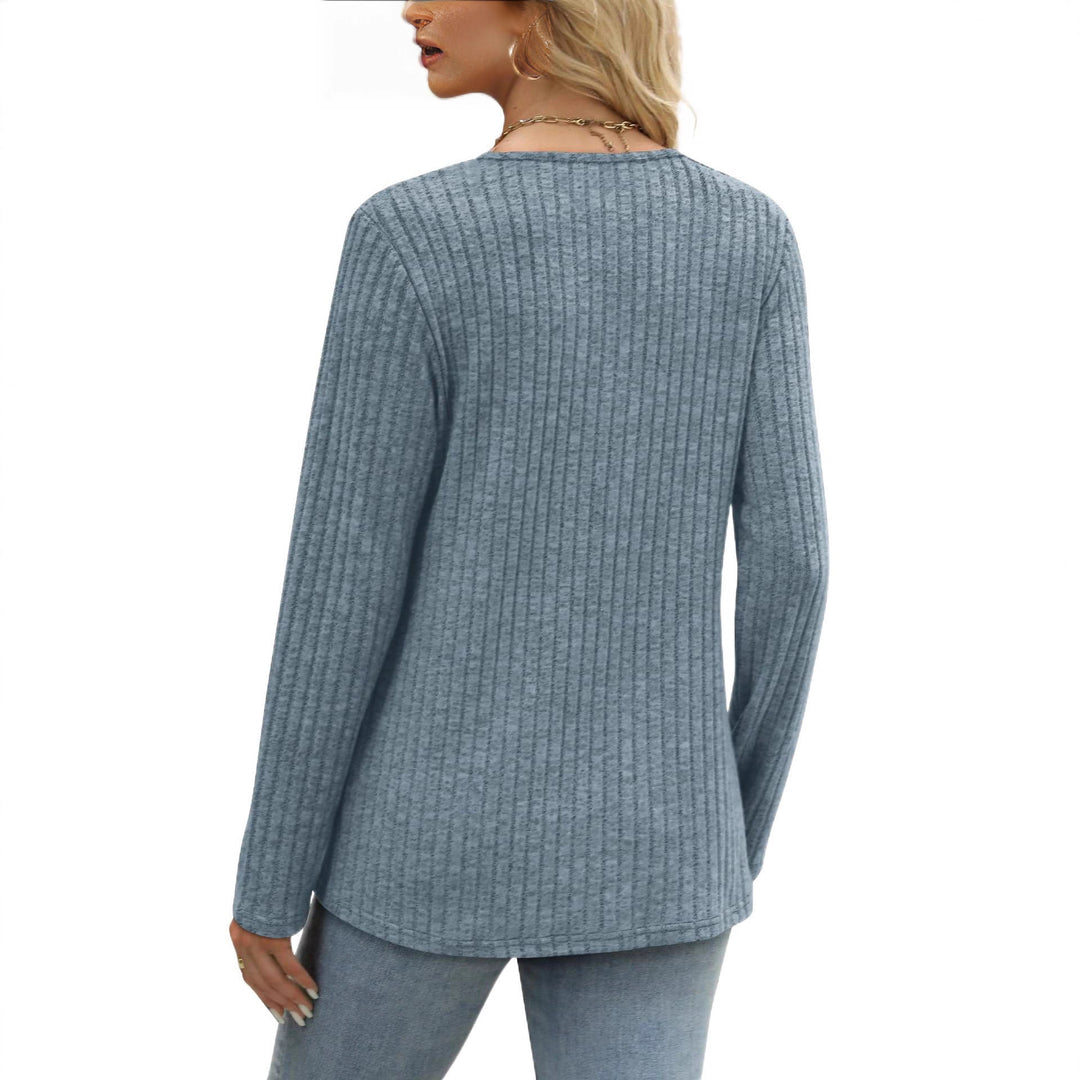 Damen Langärmliges V-Ausschnitt Oberteil Fudus