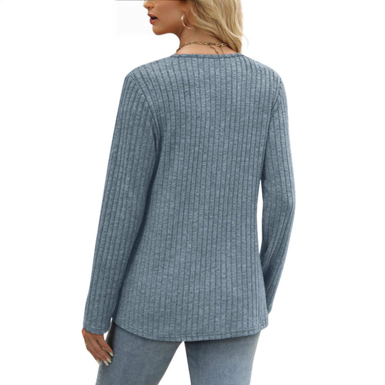 Damen Langärmliges V-Ausschnitt Oberteil Fudus