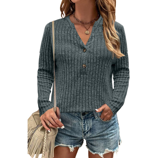 Damen Langarmshirt mit strukturiertem Rippdesign und Knopfdetail Fudus