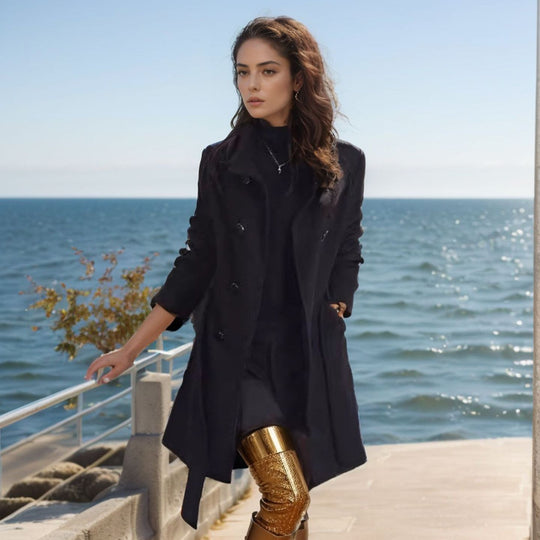 Damen modischer Kimono-Mantel mit doppelter Knopfleiste und elegantem Schnitt Fudus