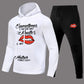 Damen Hoodie und Jogginghose Set mit kreativem Lippenmotiv Fudus
