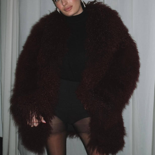 Damen kuschelige Langhaarmantel Fudus