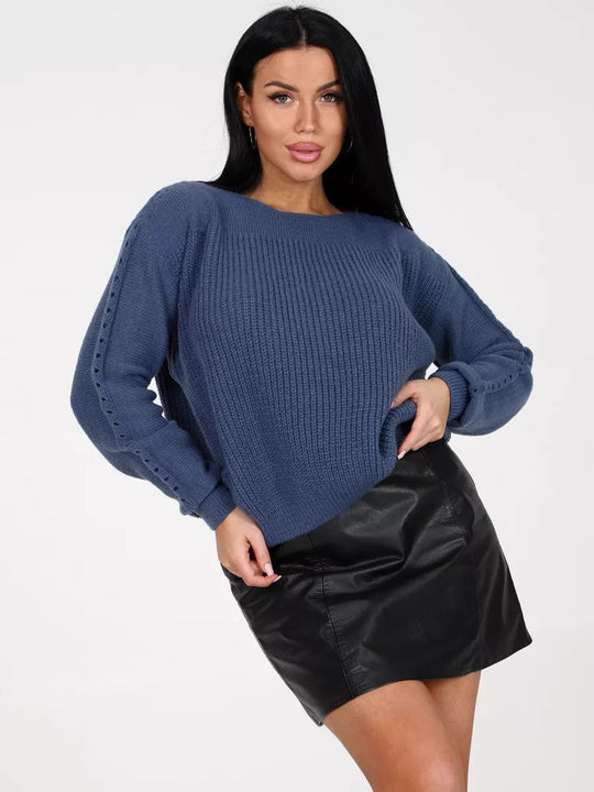 Damen Grobstrickpullover mit eleganten Knopfdetails Fudus