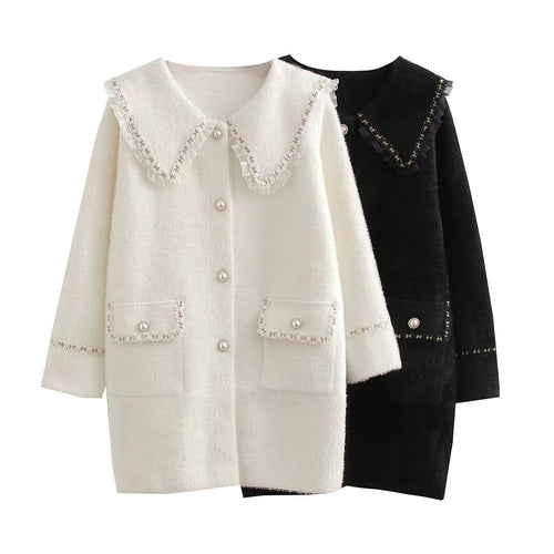 Damen Langarmjacke mit dekorativem Kragen und funktionalen Taschen Fudus