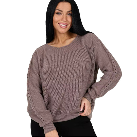 Damen Grobstrickpullover mit eleganten Knopfdetails Fudus
