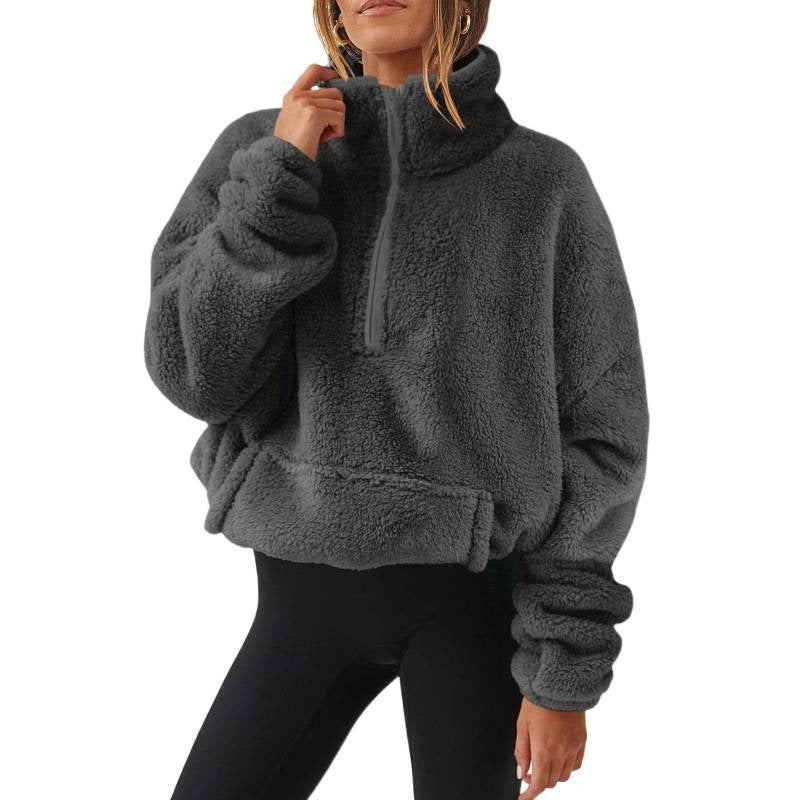 Damen kuscheliger Pullover mit hohem Kragen und Reißverschluss Fudus