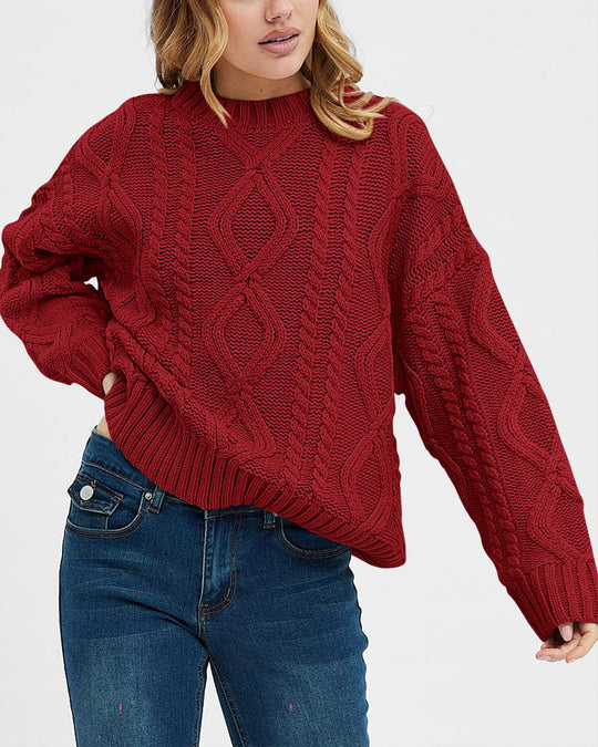 Damen Grobstrickpullover mit Wellenmuster und weitem Schnitt Fudus