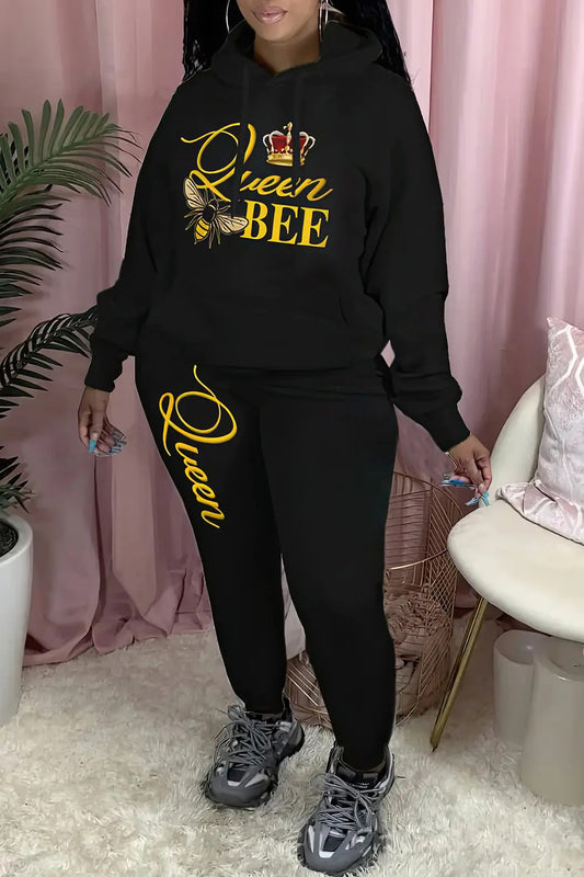 Damen Hoodie und Jogginghose Set mit kreativem "Queen Bee" Design Fudus