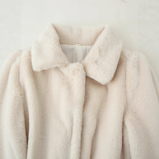 Damen Kunstfelljacke mit Gürtel und weichem Kragen Fudus