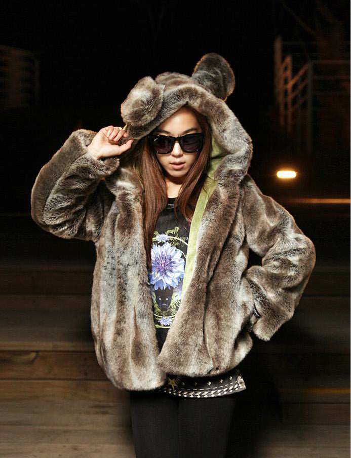 Damen Kuschelige Kunstfelljacke mit tierischem Design Fudus
