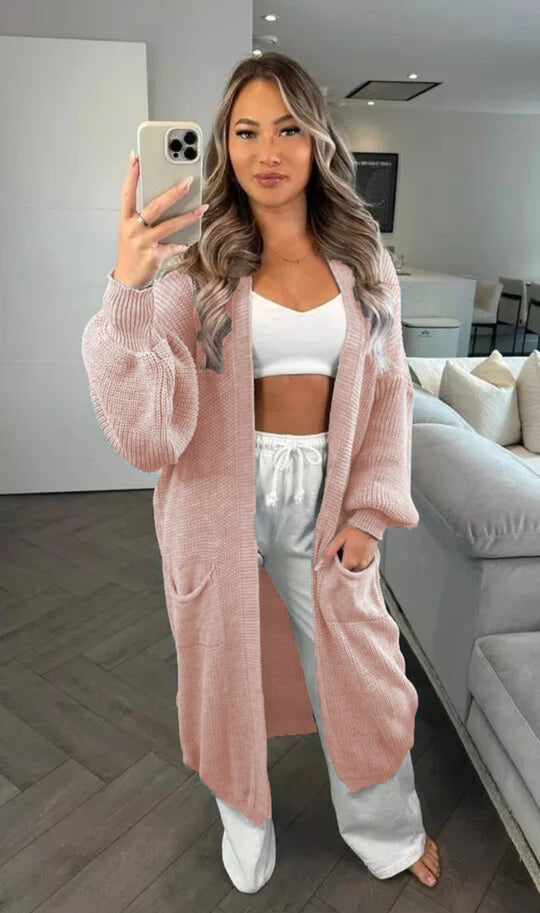 Damen Grobstrickcardigan im lässigen Oversized-Stil mit praktischen Taschen Fudus