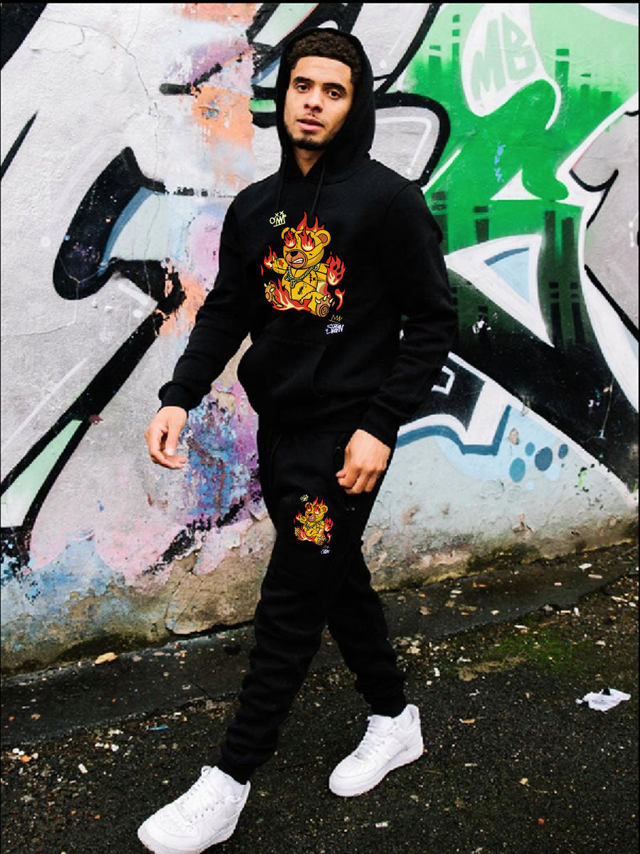 Damen Hoodie- und Jogginghose-Set mit kreativem Aufdruck und lebhaftem Design Fudus