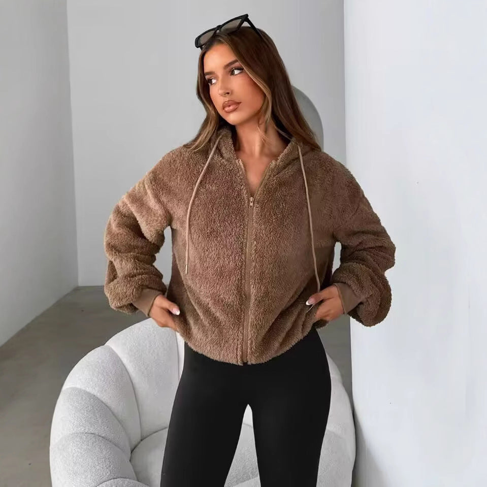 Damen Kuschelige Teddy-Fleecejacke mit Reißverschluss Fudus