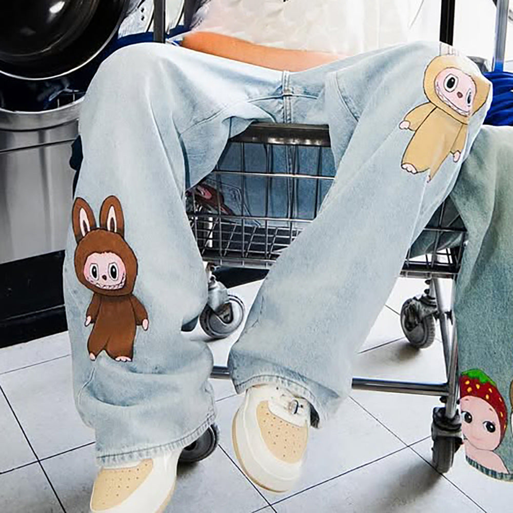 Damen lässige Jeans mit einzigartigem Tiermotiv Fudus