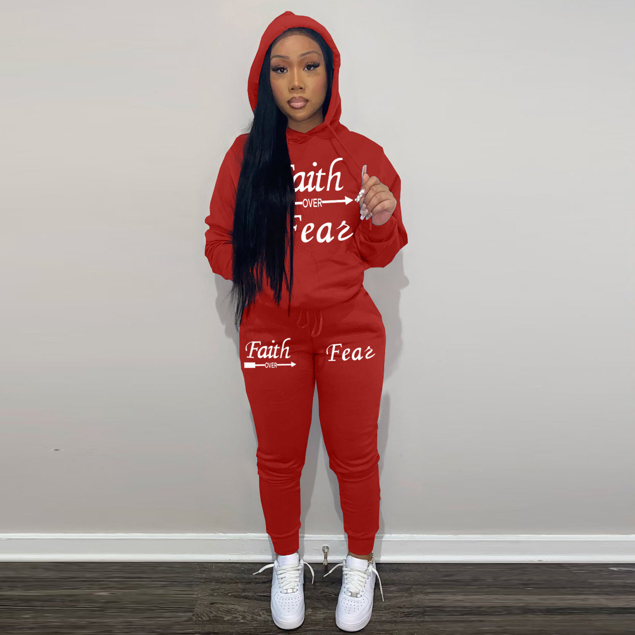 Damen Hoodie und Jogginghose Set mit inspirierendem Spruch Fudus