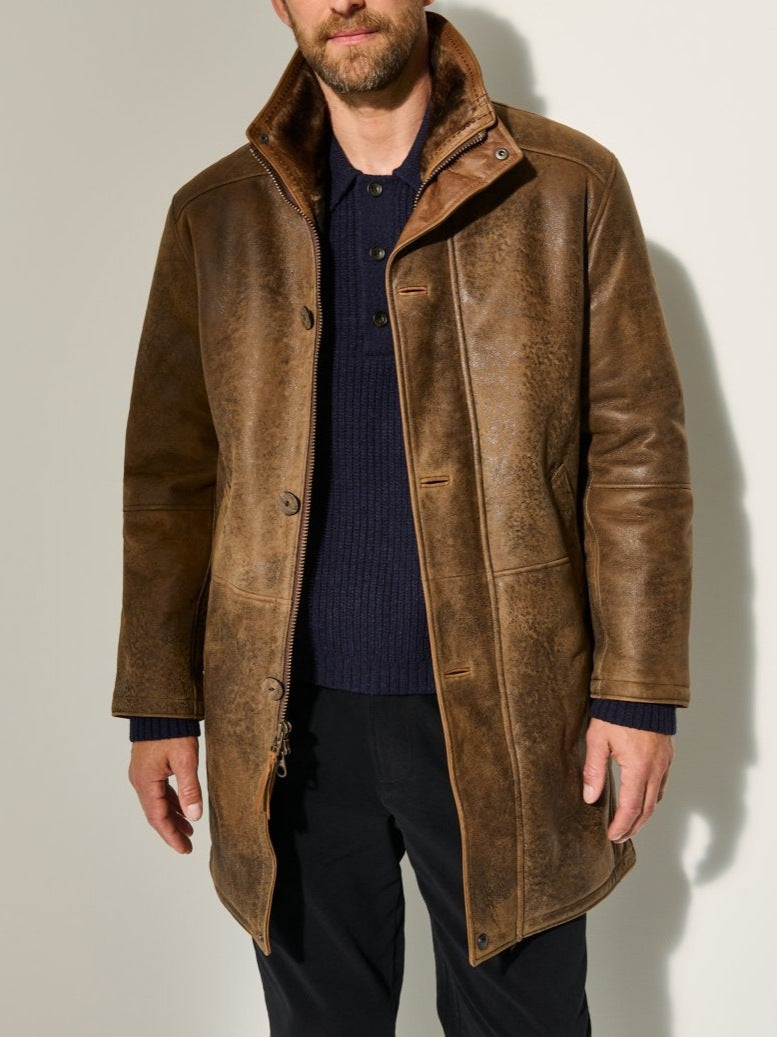 Herren hochwertige Lammfelljacke mit versatilem Stehkragen Fudus